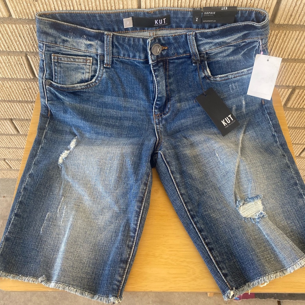 New! Women’s KUT Bermuda distressed shorts
